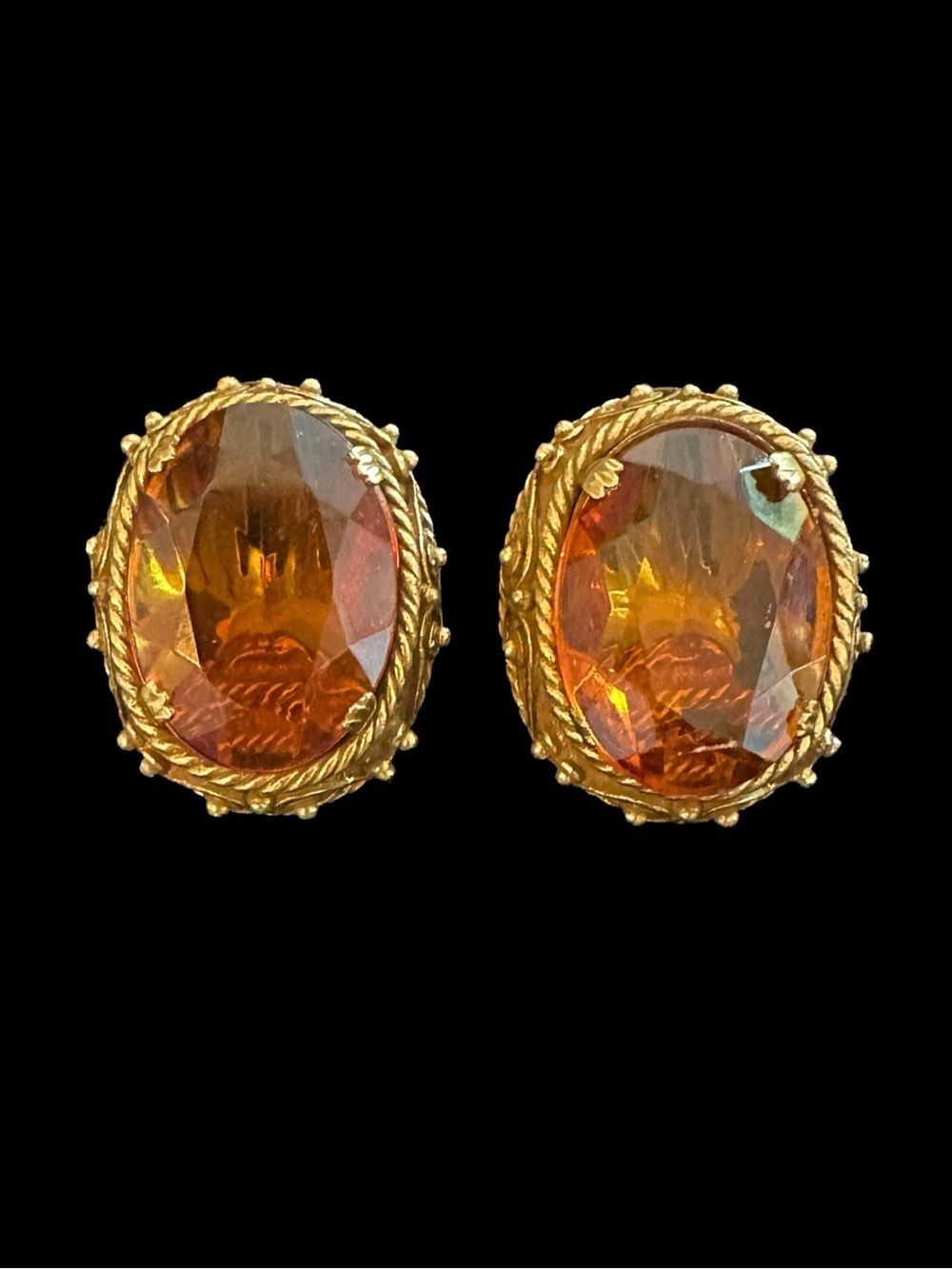 Gold-Tone Amber Oval Crystal Stud Earrings - Women Jewelry